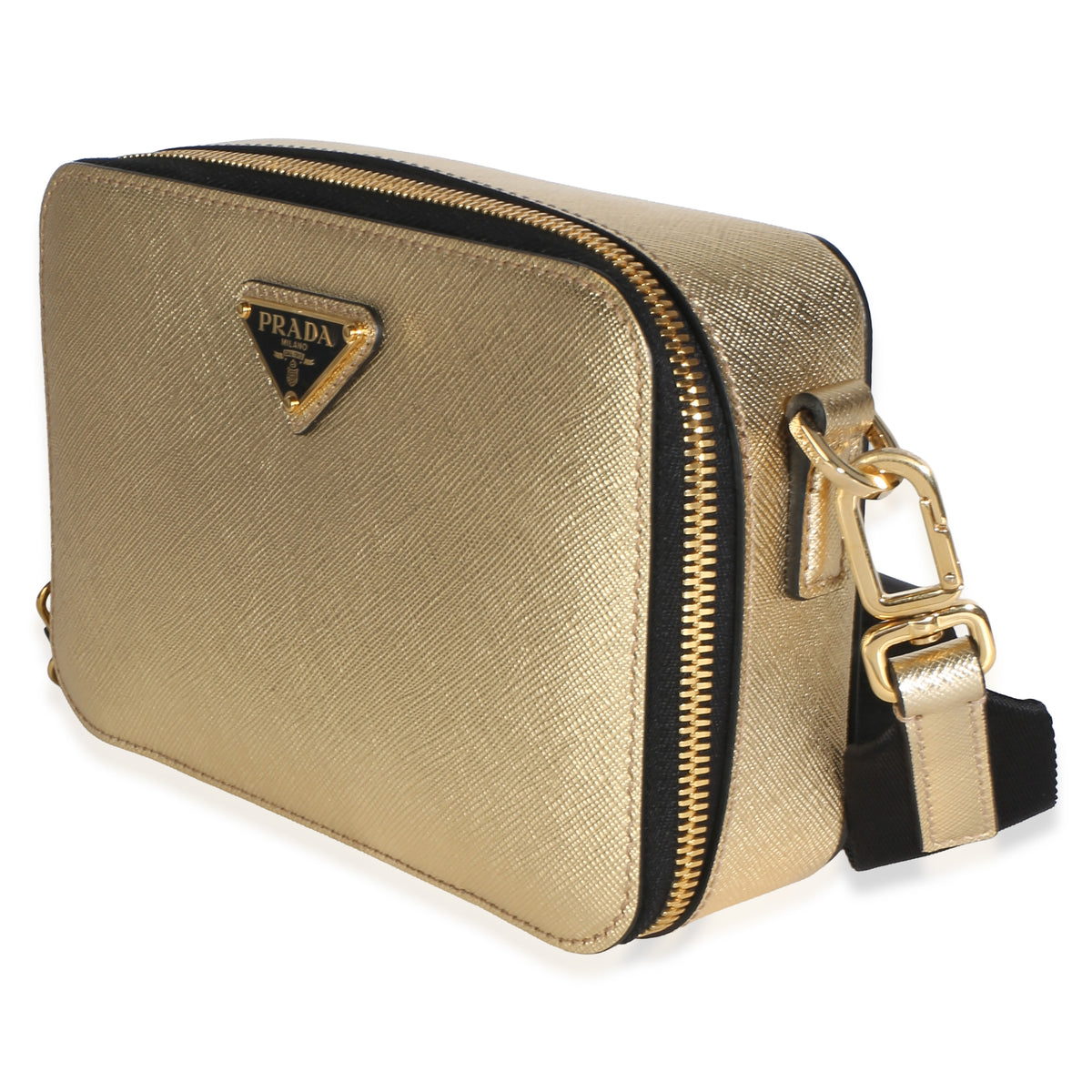 Prada Gold Saffiano Travel Small Brique Crossbody Bag Handbag 2