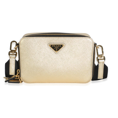 Prada Gold Saffiano Travel Small Brique Crossbody Bag Handbag id