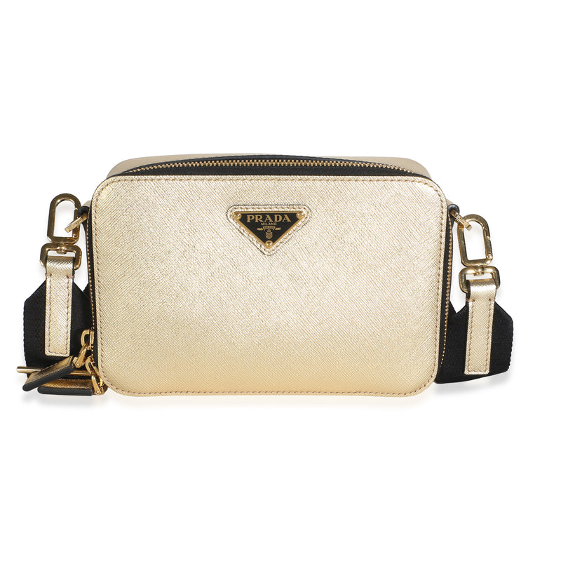 Prada Gold Saffiano Travel Small Brique Crossbody Bag Handbag id