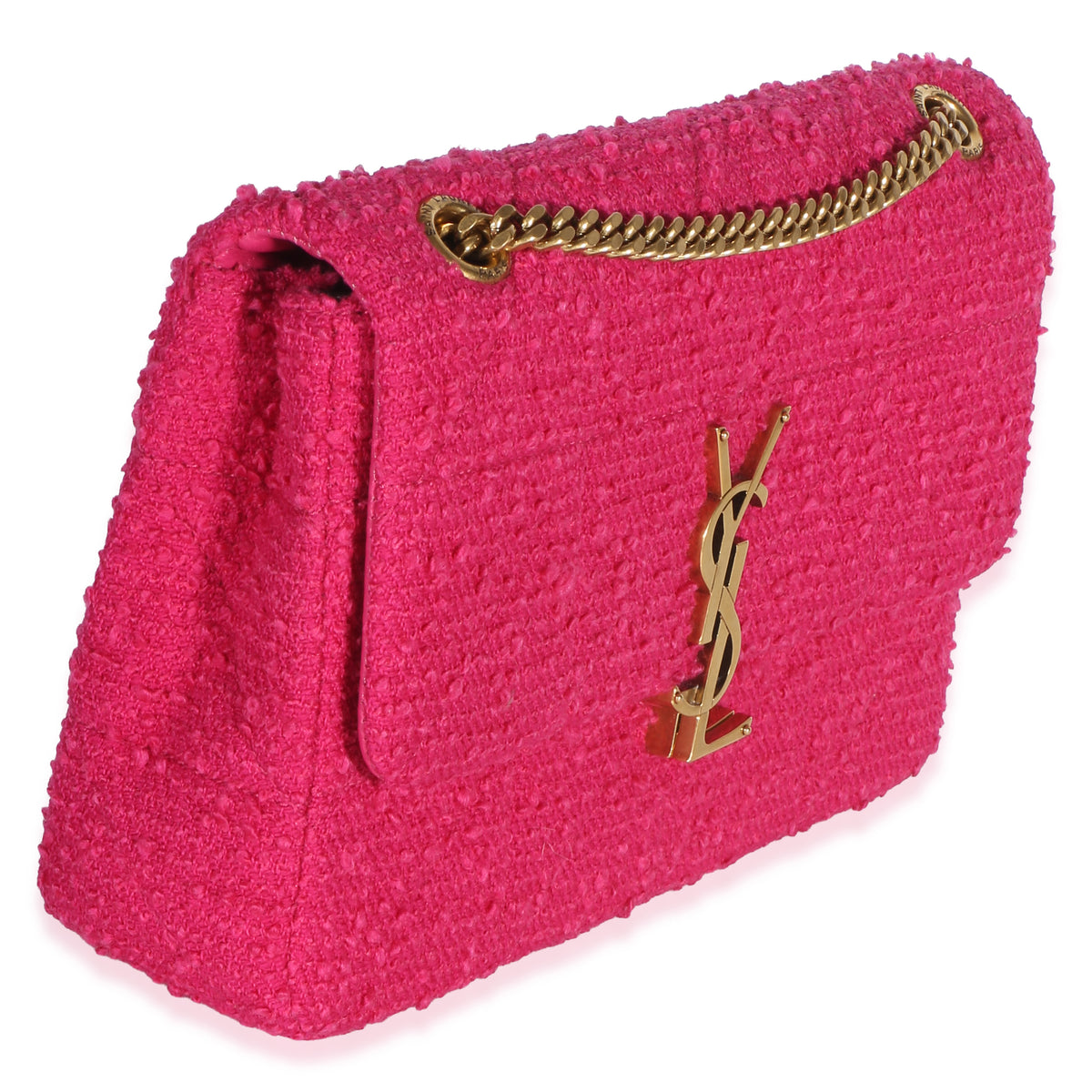 Saint Laurent Magenta Boucle Tweed Patchwork Monogram Medium Jamie Baguette Handbag 3