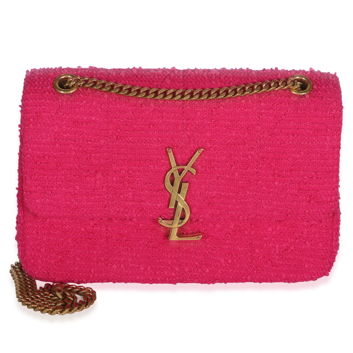 Saint Laurent Magenta Boucle Tweed Patchwork Monogram Medium Jamie Baguette Handbag id