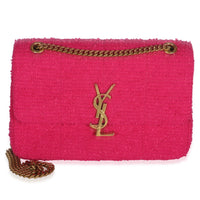 Saint Laurent Magenta Boucle Tweed Patchwork Monogram Medium Jamie Baguette Handbag id