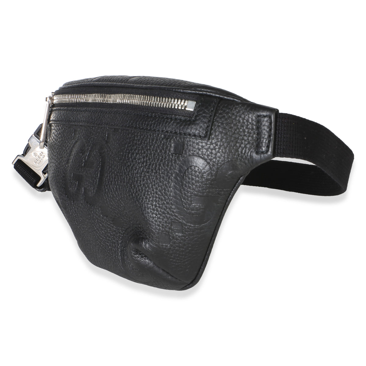 Gucci Black Piuma Calfskin Jumbo GG Embossed Small Belt Bag Handbag 2