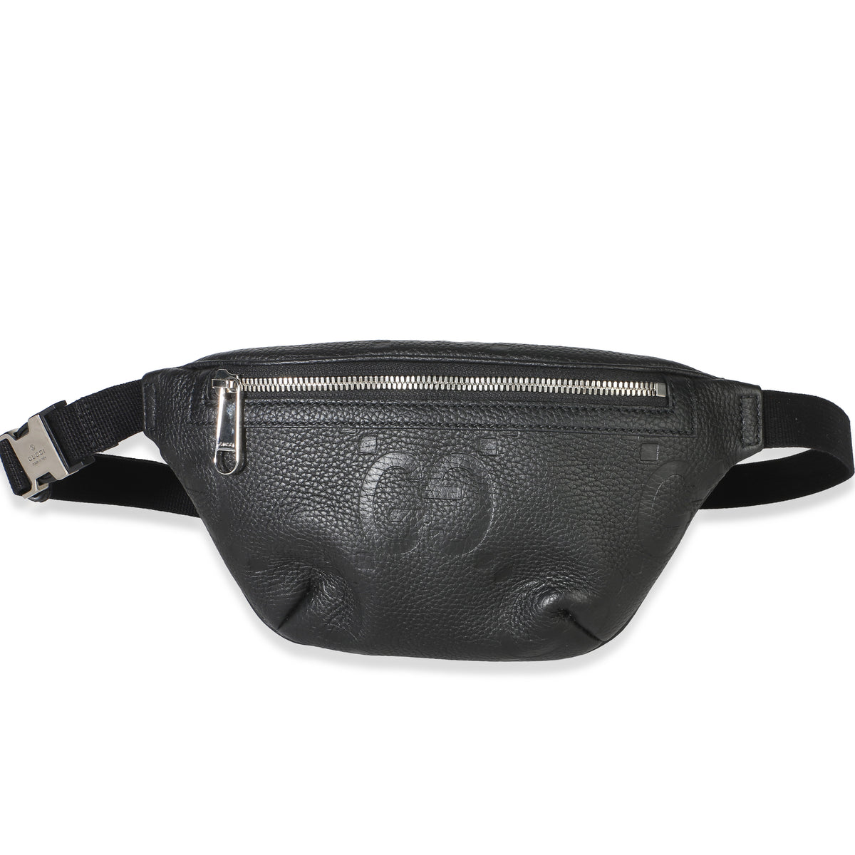 Gucci Black Piuma Calfskin Jumbo GG Embossed Small Belt Bag Handbag fv