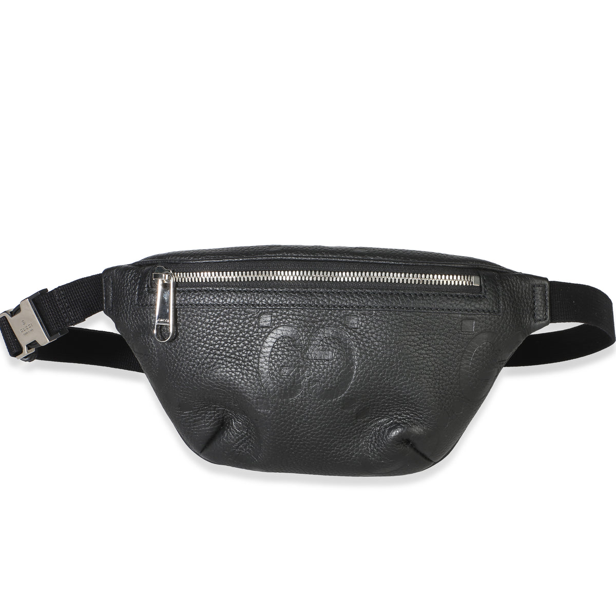 Gucci Black Piuma Calfskin Jumbo GG Embossed Small Belt Bag Handbag fv