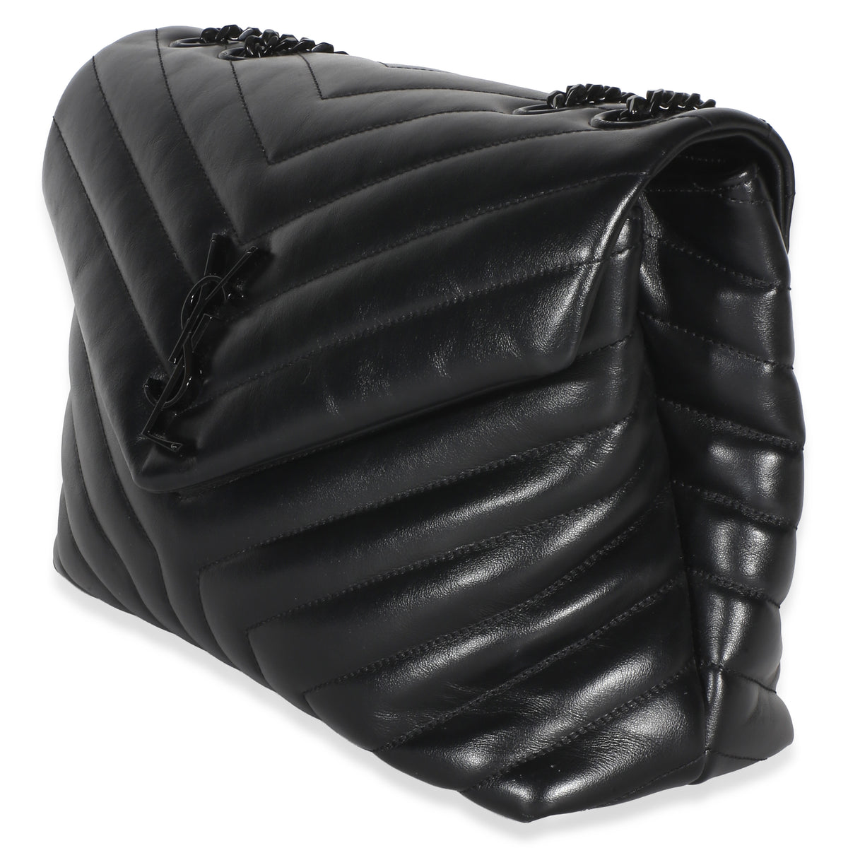 Saint Laurent Black Calfskin Y Quilted Monogram Medium Loulou Chain Satchel Handbag 2