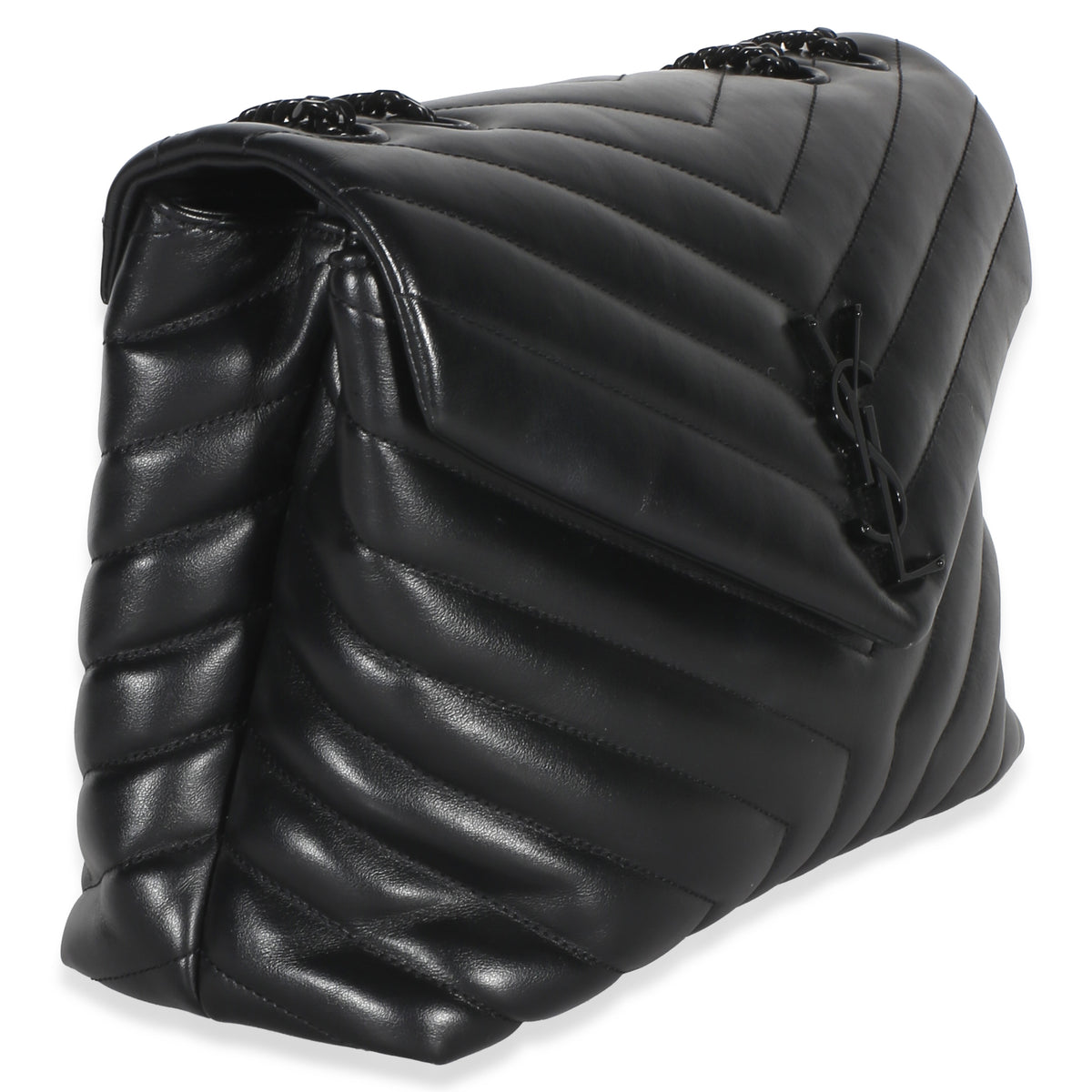 Saint Laurent Black Calfskin Y Quilted Monogram Medium Loulou Chain Satchel Handbag 3