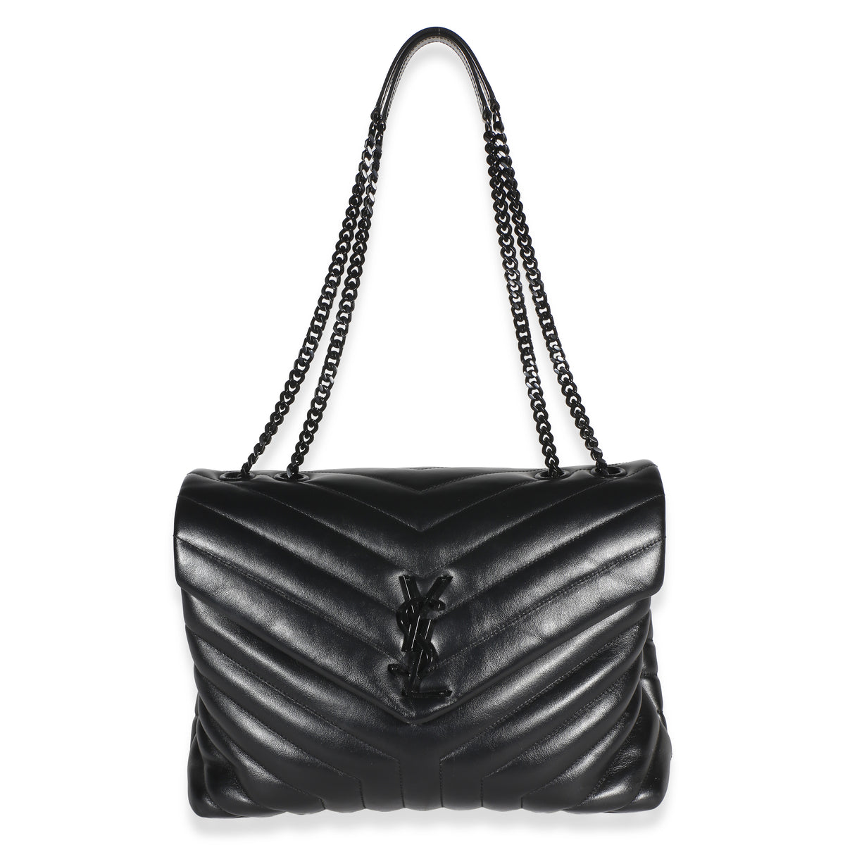 Saint Laurent Black Calfskin Y Quilted Monogram Medium Loulou Chain Satchel Handbag 8