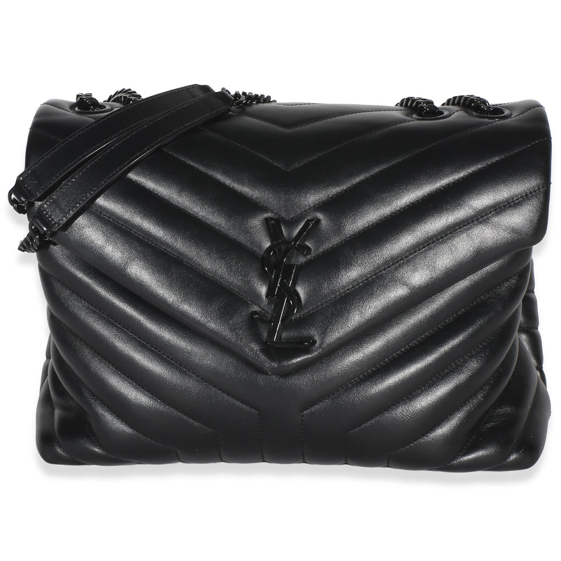 Saint Laurent Black Calfskin Y Quilted Monogram Medium Loulou Chain Satchel Handbag fv