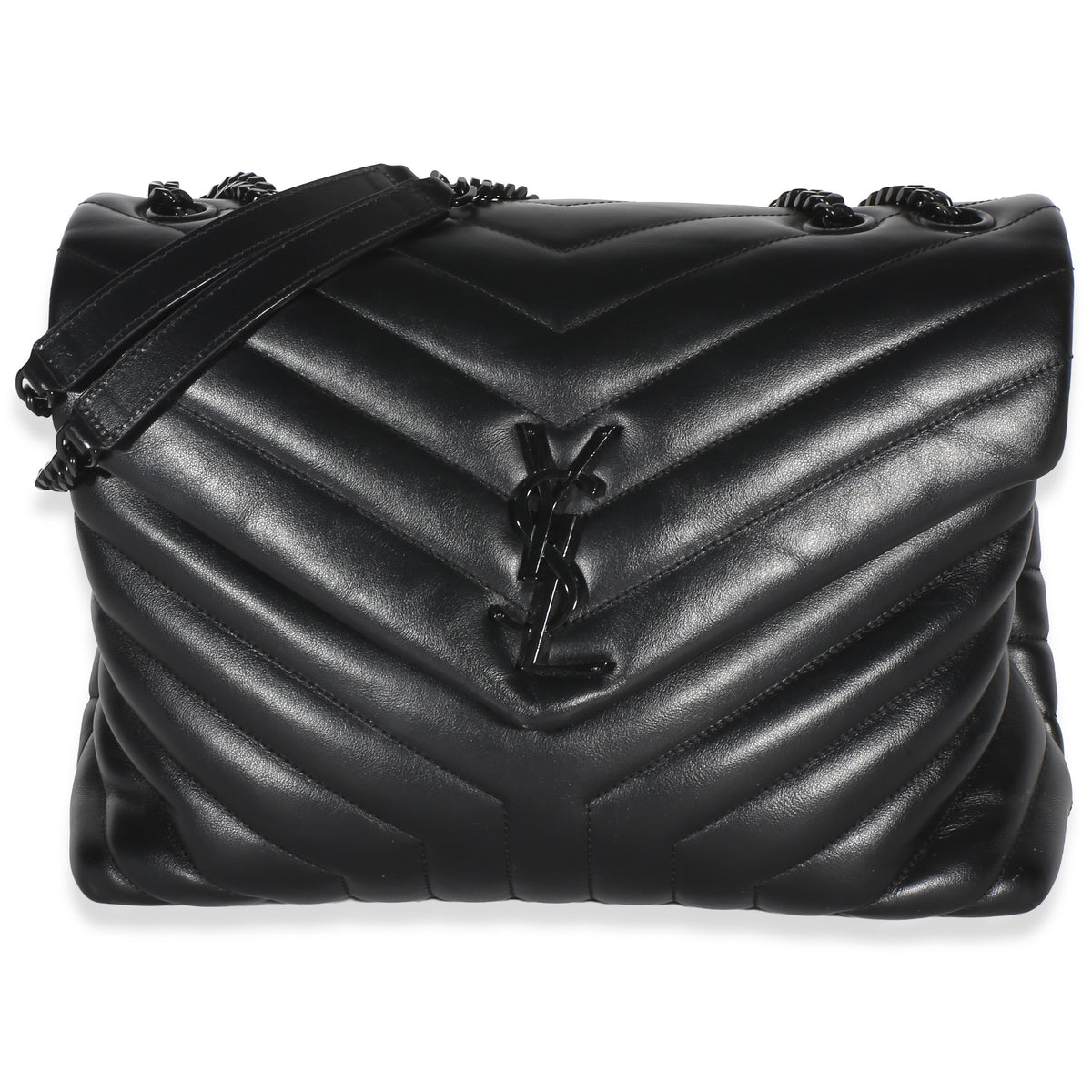 Saint Laurent Black Calfskin Y Quilted Monogram Medium Loulou Chain Satchel Handbag id