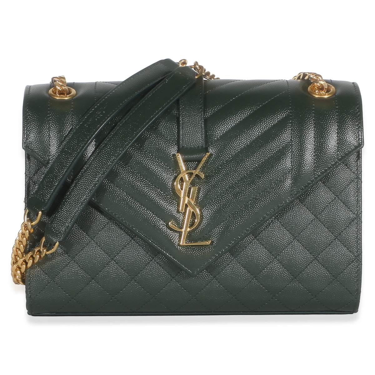 Saint Laurent Dark Green Grain De Poudre Triquilt Medium Monogram Satchel Handbag id