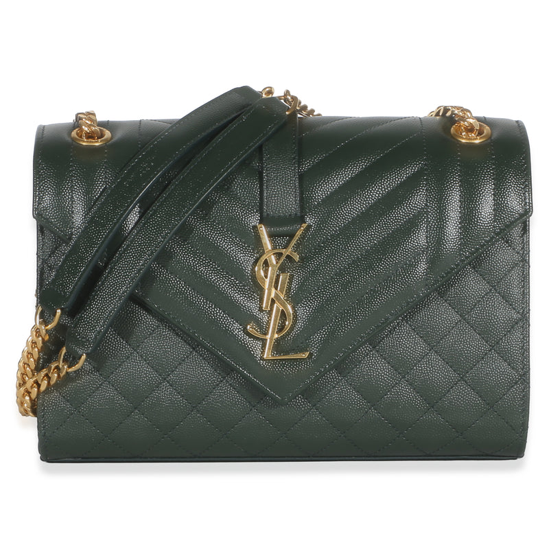 Saint Laurent Dark Green Grain De Poudre Triquilt Medium Monogram Satchel Handbag id