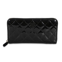 Chanel Black Quilted Patent Large Gusset Zip Around Wallet Wallet fv