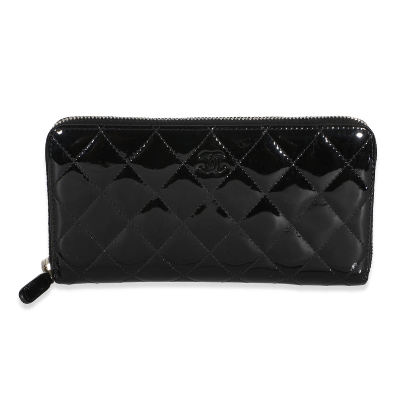 Chanel Black Quilted Patent Large Gusset Zip Around Wallet Wallet fv