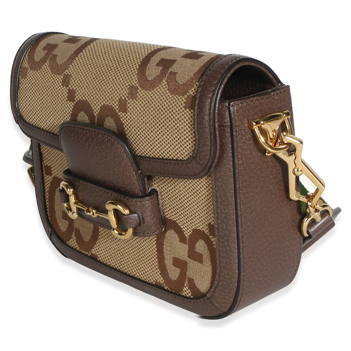 Gucci Camel Monogram Jumbo GG Cafskin Web Small Horsebit 1955 Shoulder Bag Handbag 2