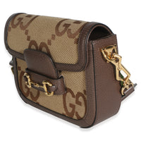 Gucci Camel Monogram Jumbo GG Cafskin Web Small Horsebit 1955 Shoulder Bag Handbag 2