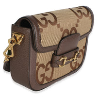 Gucci Camel Monogram Jumbo GG Cafskin Web Small Horsebit 1955 Shoulder Bag Handbag 3