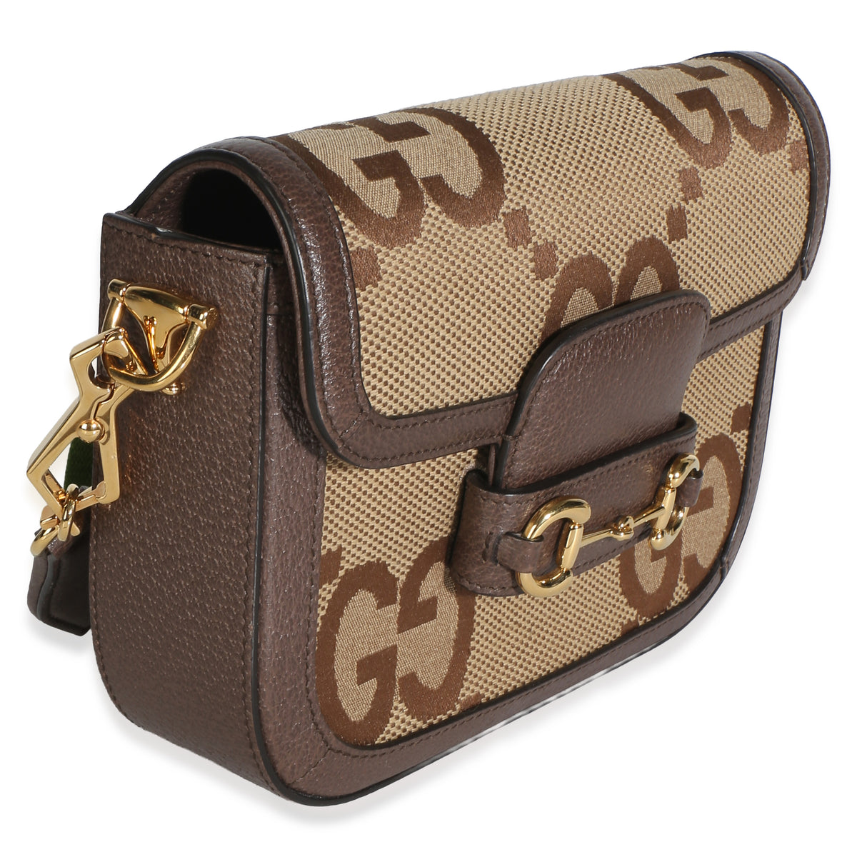Gucci Camel Monogram Jumbo GG Cafskin Web Small Horsebit 1955 Shoulder Bag Handbag 3