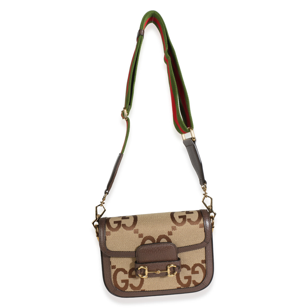 Gucci Camel Monogram Jumbo GG Cafskin Web Small Horsebit 1955 Shoulder Bag Handbag 8
