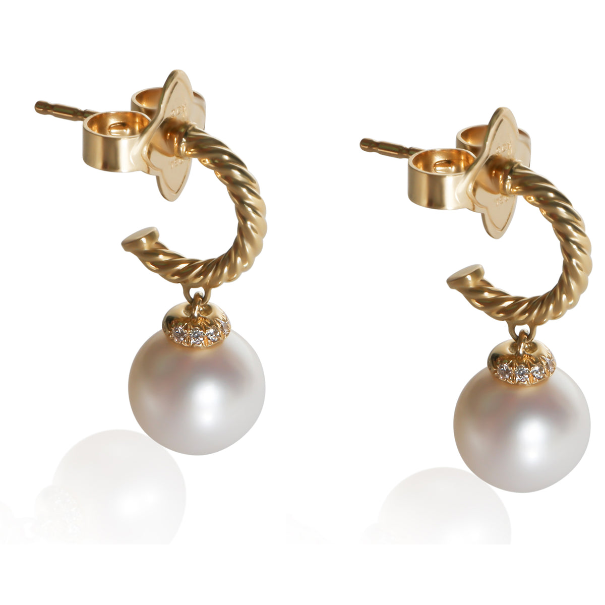 David Yurman Yellow Gold Pearl and Diamond Solari Earrings 2
