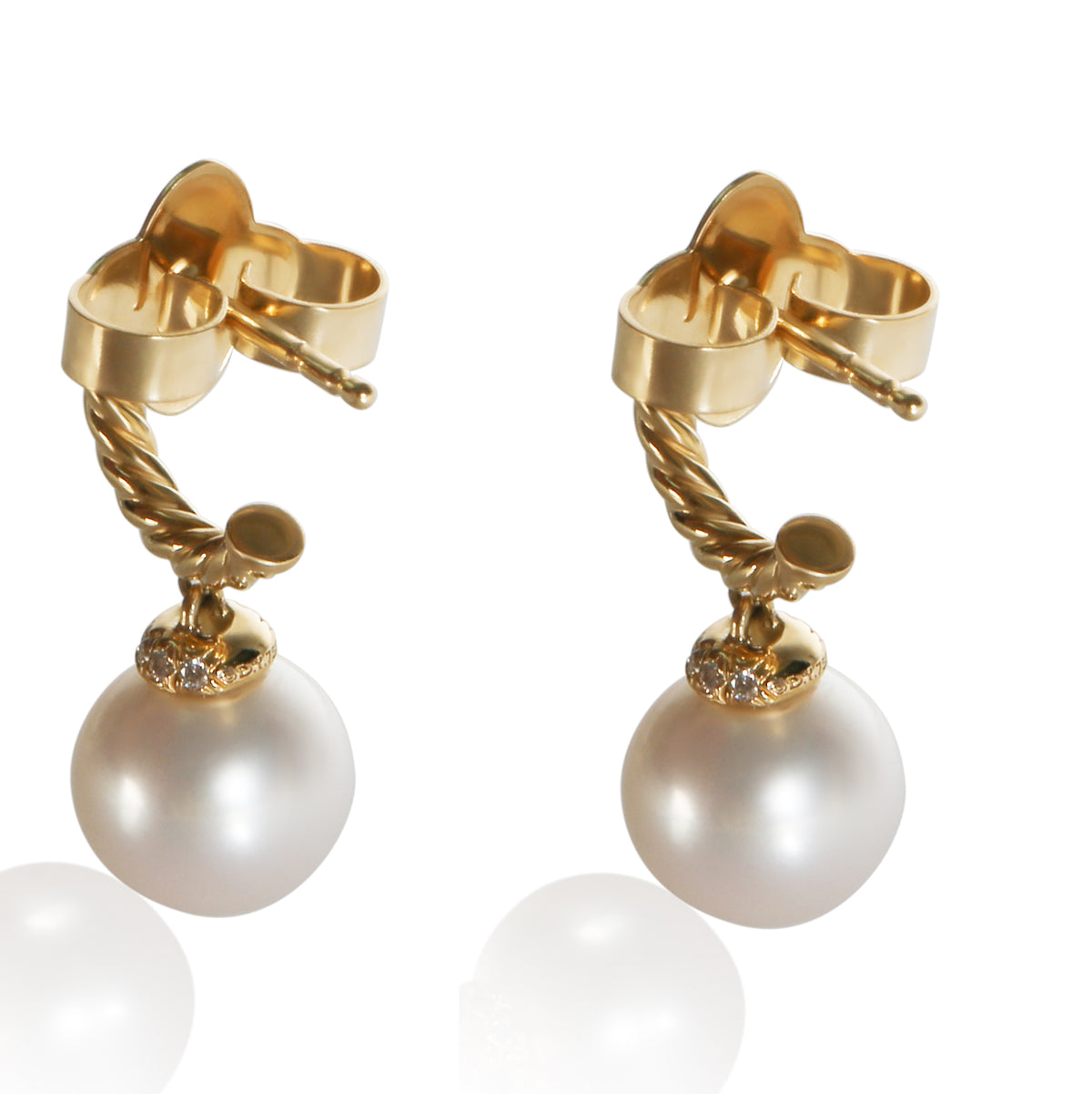 David Yurman Yellow Gold Pearl and Diamond Solari Earrings 3