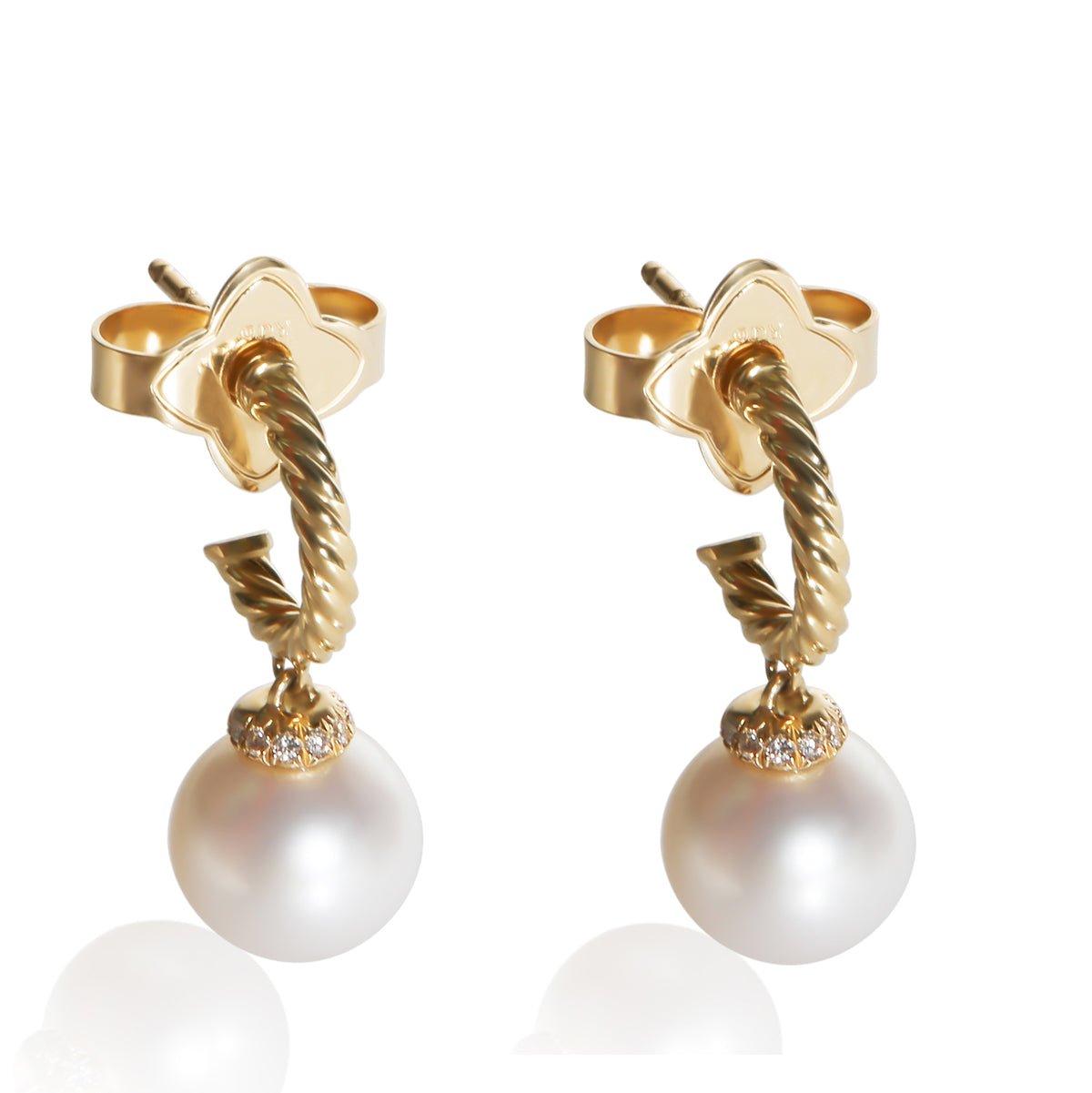 David Yurman Yellow Gold Pearl and Diamond Solari Earrings fv