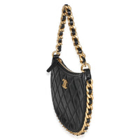 Chanel Black Shiny Quilted Lambskin Mini CC Chain Around Hobo Handbag 2