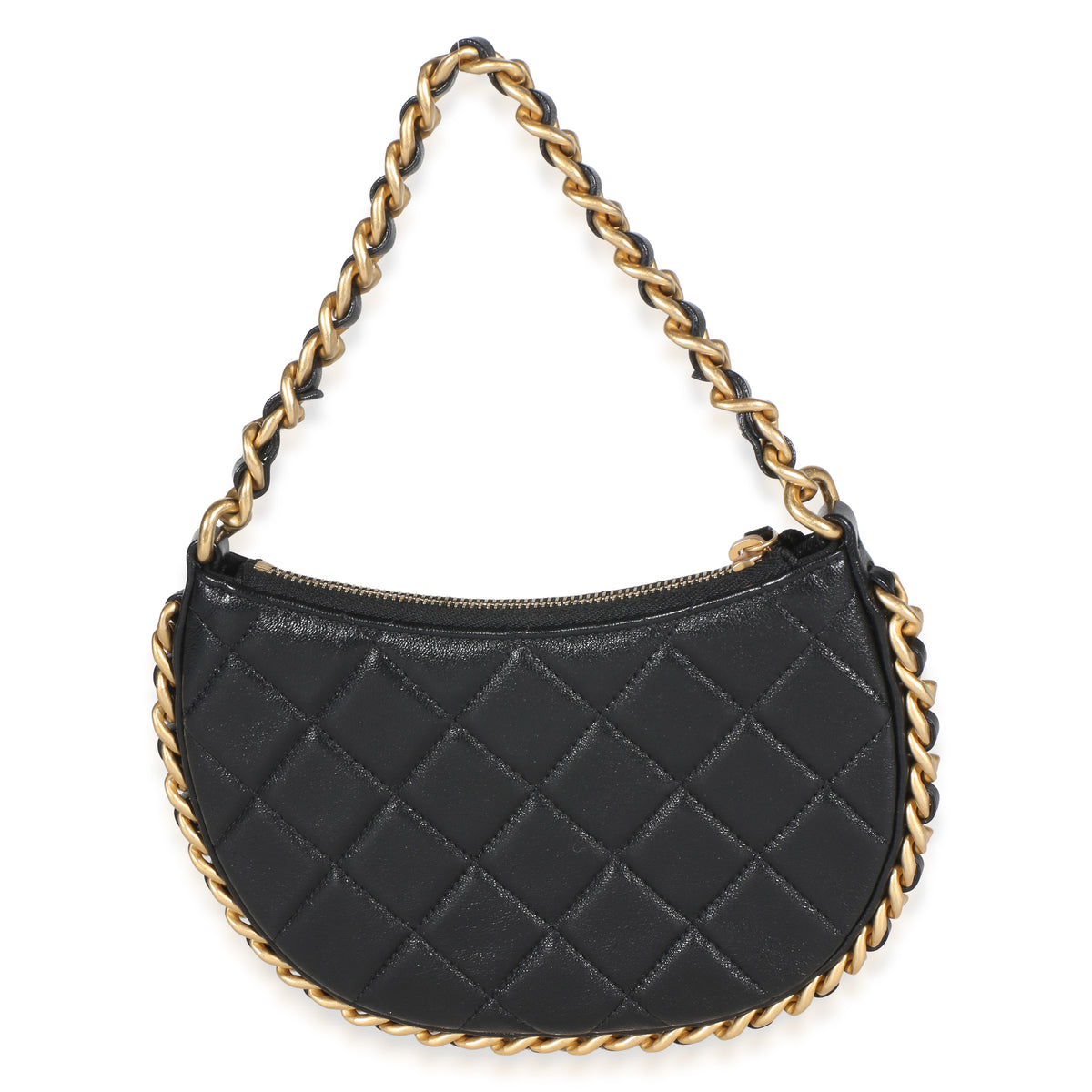 Chanel Black Shiny Quilted Lambskin Mini CC Chain Around Hobo Handbag 4
