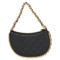 Chanel Black Shiny Quilted Lambskin Mini CC Chain Around Hobo Handbag 4