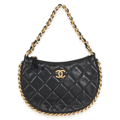 Chanel Black Shiny Quilted Lambskin Mini CC Chain Around Hobo Handbag id
