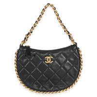 Chanel Black Shiny Quilted Lambskin Mini CC Chain Around Hobo Handbag id