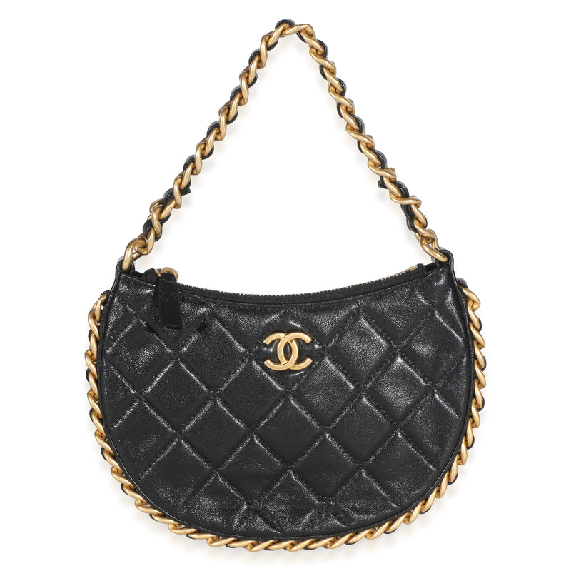 Chanel Black Shiny Quilted Lambskin Mini CC Chain Around Hobo Handbag id