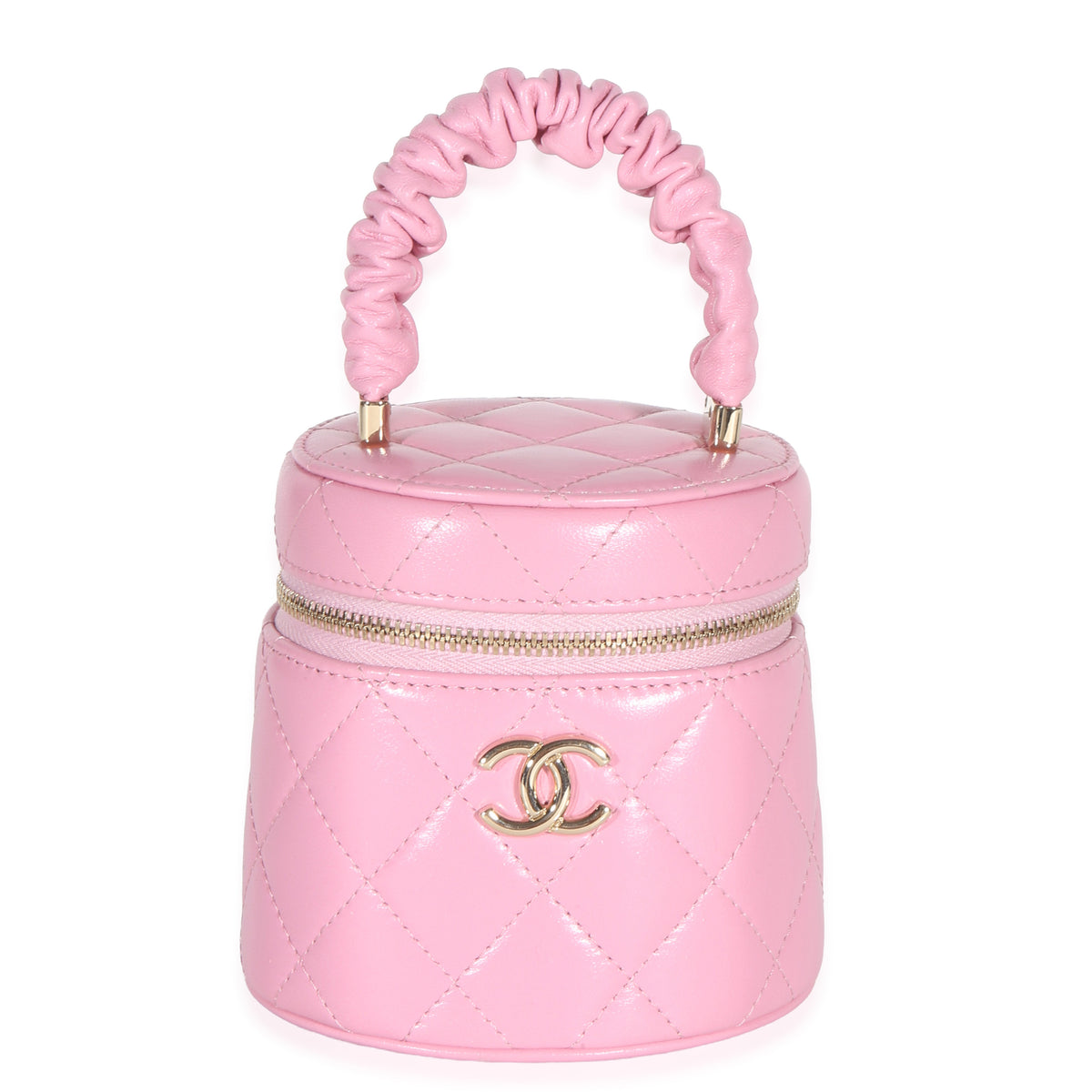 Chanel Pink Quilted Lambskin Ruched Handle Vanity Case Handbag id