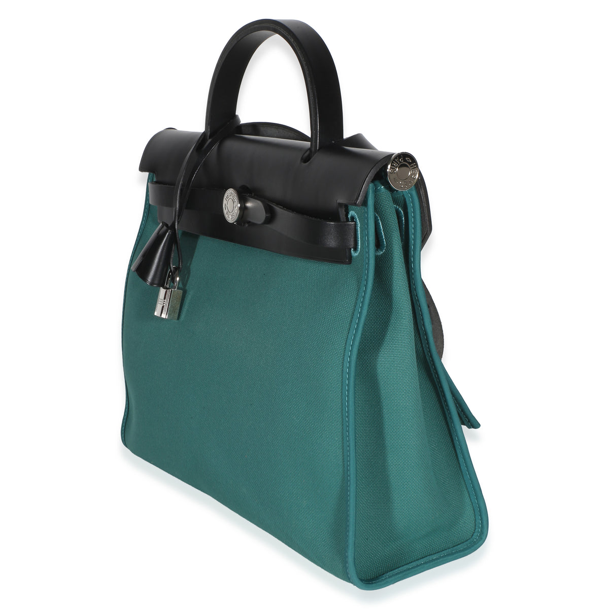 Hermès Noir Vache Hunter Malachite Toile Canvas Herbag Zip 31 Handbag 2