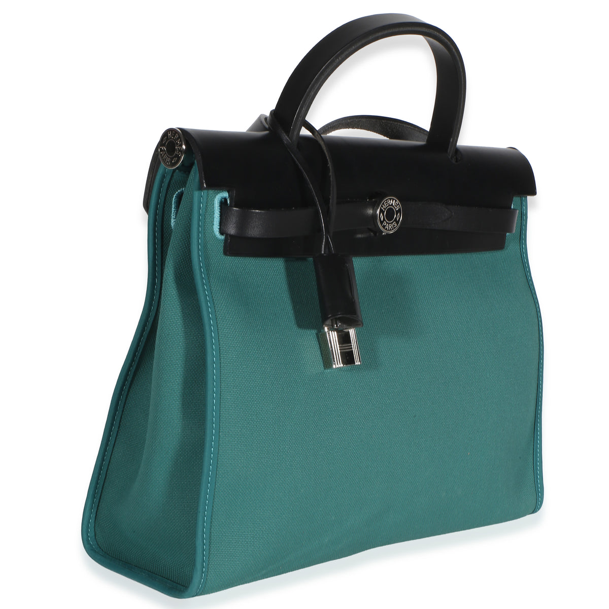 Hermès Noir Vache Hunter Malachite Toile Canvas Herbag Zip 31 Handbag 3