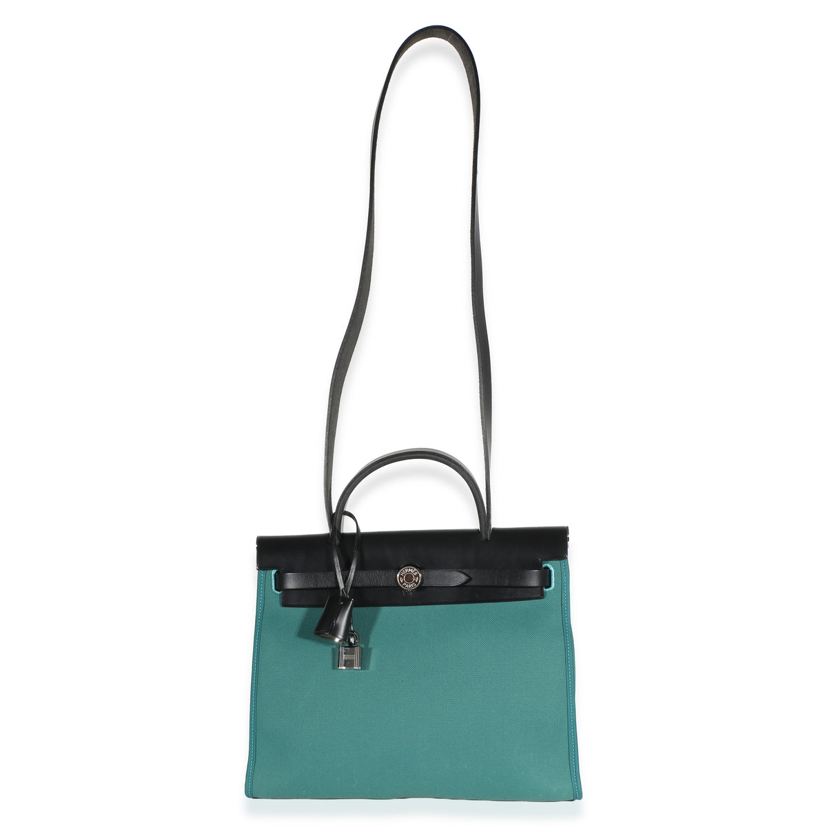 Hermès Noir Vache Hunter Malachite Toile Canvas Herbag Zip 31 Handbag 8