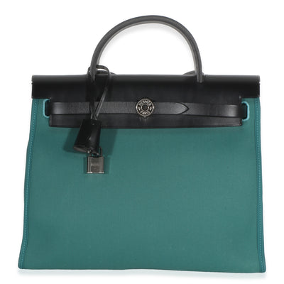 Hermès Noir Vache Hunter Malachite Toile Canvas Herbag Zip 31 Handbag id
