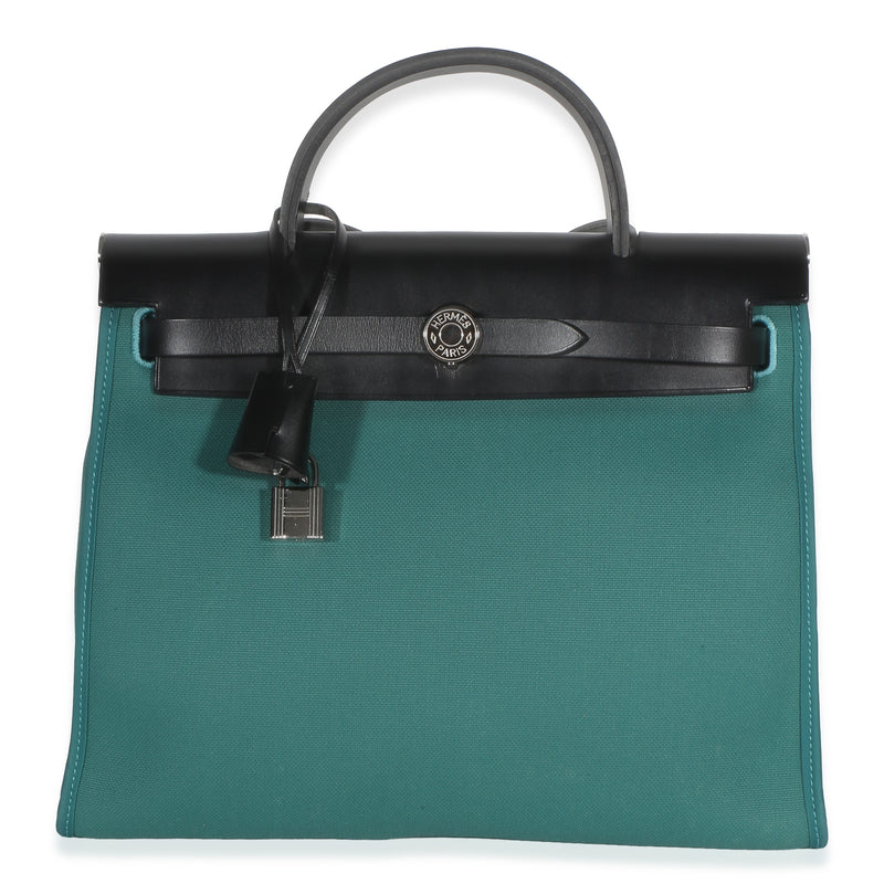 Hermès Noir Vache Hunter Malachite Toile Canvas Herbag Zip 31 Handbag id
