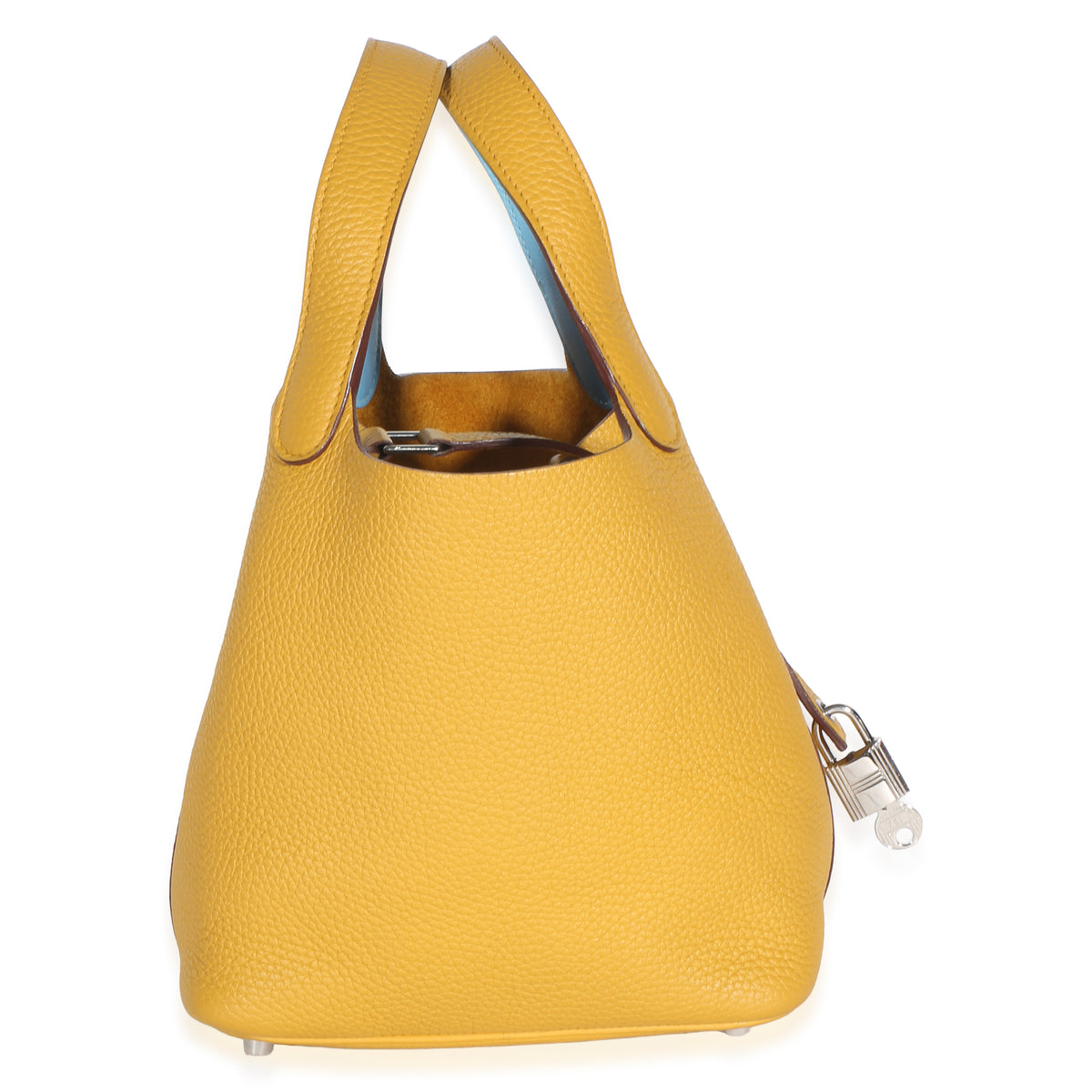 Hermès Jaune Ambre Celeste Clemence Eclat Picotin Lock 18 PM PHW Handbag 4