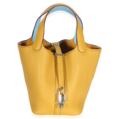 Hermès Jaune Ambre Celeste Clemence Eclat Picotin Lock 18 PM PHW Handbag id