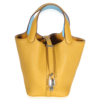 Hermès Jaune Ambre Celeste Clemence Eclat Picotin Lock 18 PM PHW Handbag id