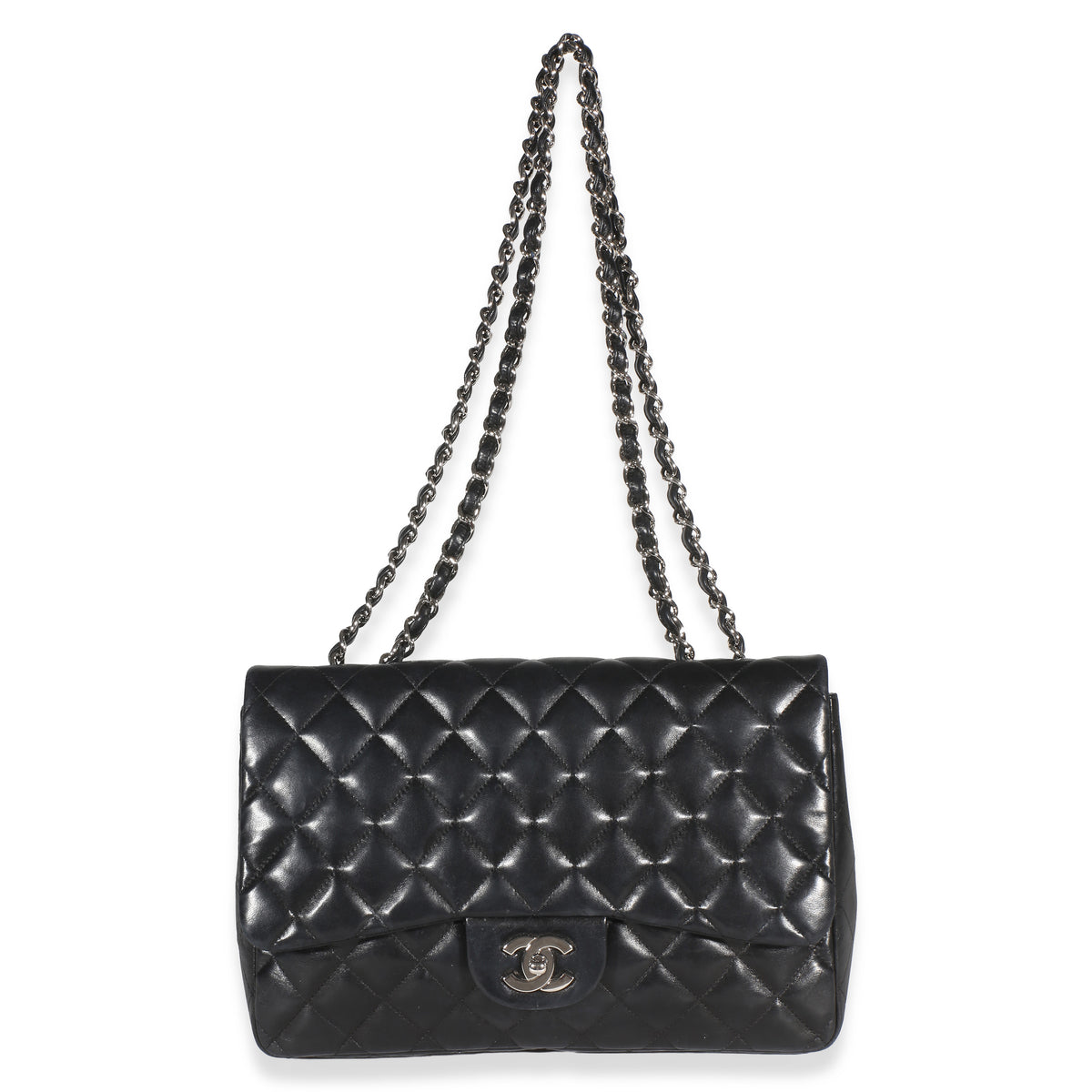 Chanel Black Quilted Lambskin Jumbo Single Flap Bag Handbag 8