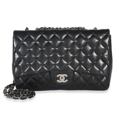 Chanel Black Quilted Lambskin Jumbo Single Flap Bag Handbag id