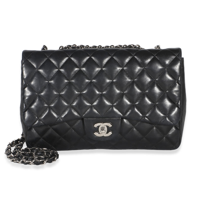 Chanel Black Quilted Lambskin Jumbo Single Flap Bag Handbag id
