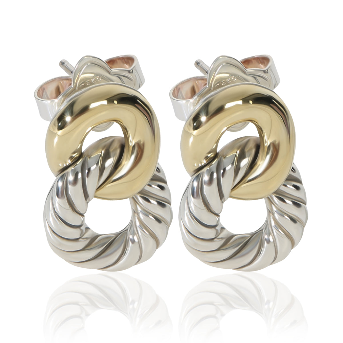 David Yurman Yellow Gold & Sterling Silver Belmont Curb Link Earrings