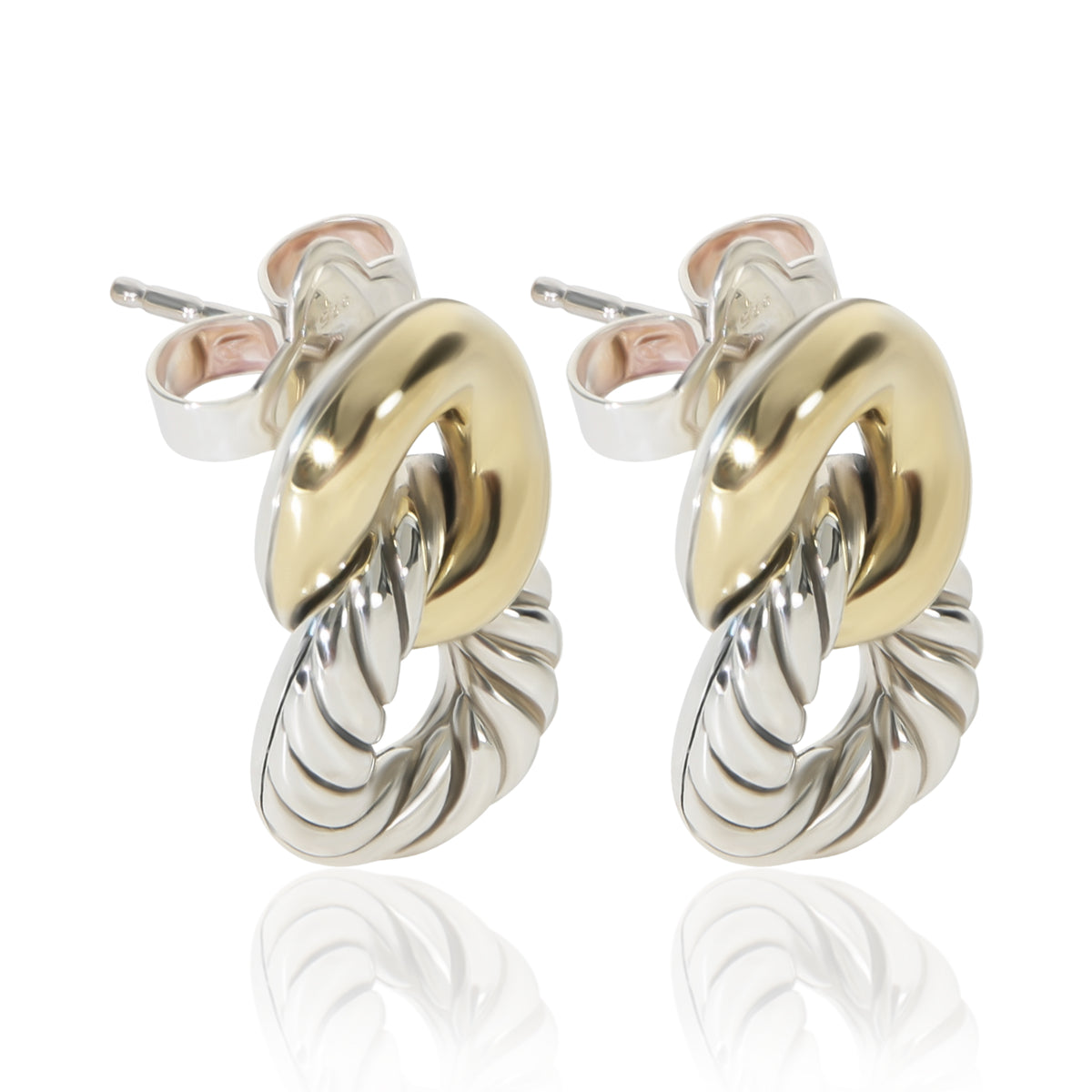 David Yurman Yellow Gold & Sterling Silver Belmont Curb Link Earrings