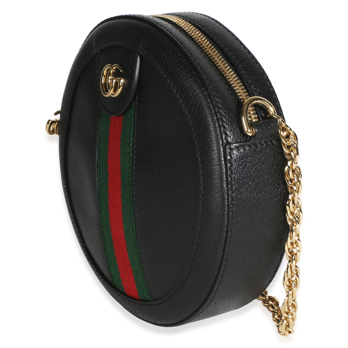 Gucci Black Textured Calfskin Web Mini Ophidia Round Bag Handbag 2