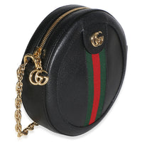 Gucci Black Textured Calfskin Web Mini Ophidia Round Bag Handbag 3