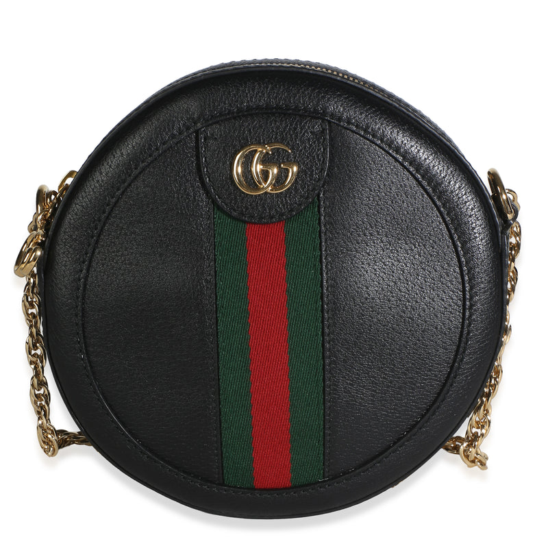 Gucci Black Textured Calfskin Web Mini Ophidia Round Bag Handbag id