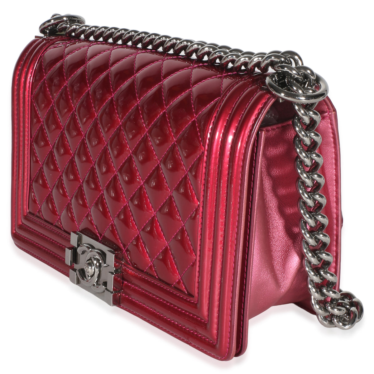 Chanel Pink Quilted Metallic Patent Old Medium Boy Bag Handbag 2